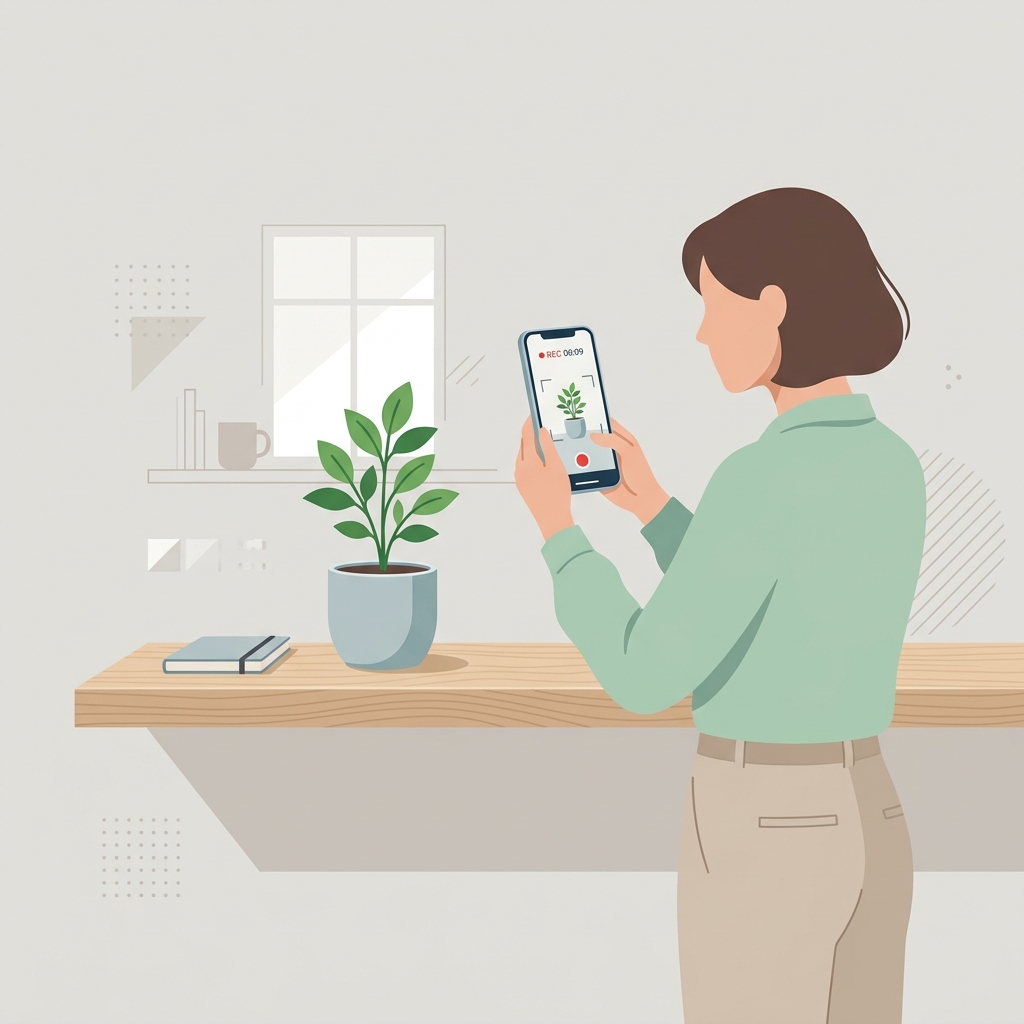 スマートフォンで作業風景を撮影するイメージ